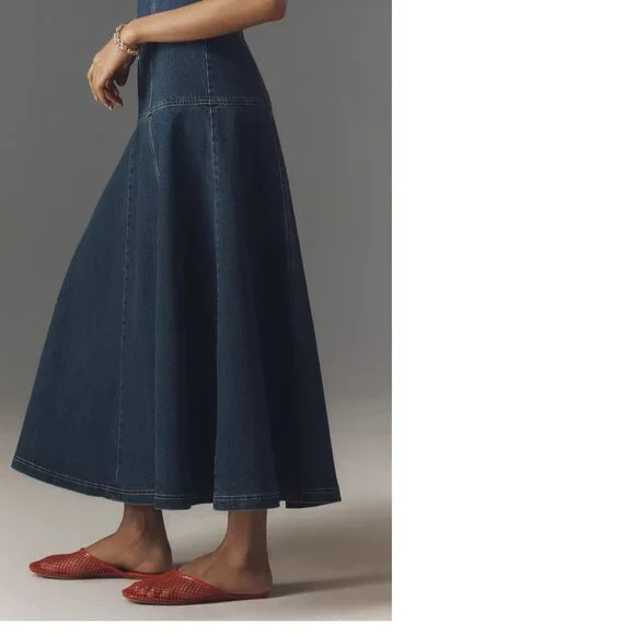 Anthropologie Pilcro Strapless Drop-Waist Denim Midi Dress XS blue nwt NEW - Picture 2 of 6